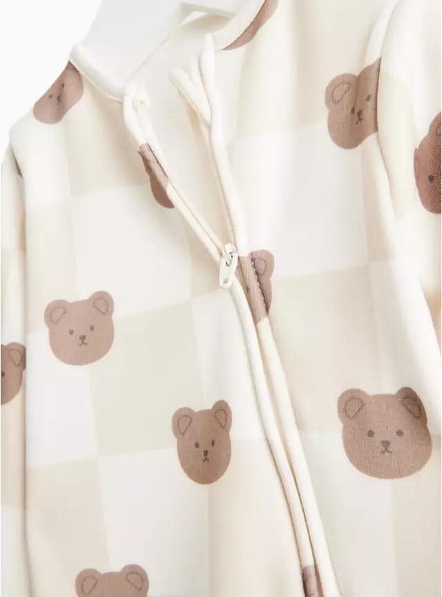 Bear Print Chequered Fleece Lined Sleepsuit  6-9 months | Tu Clothing