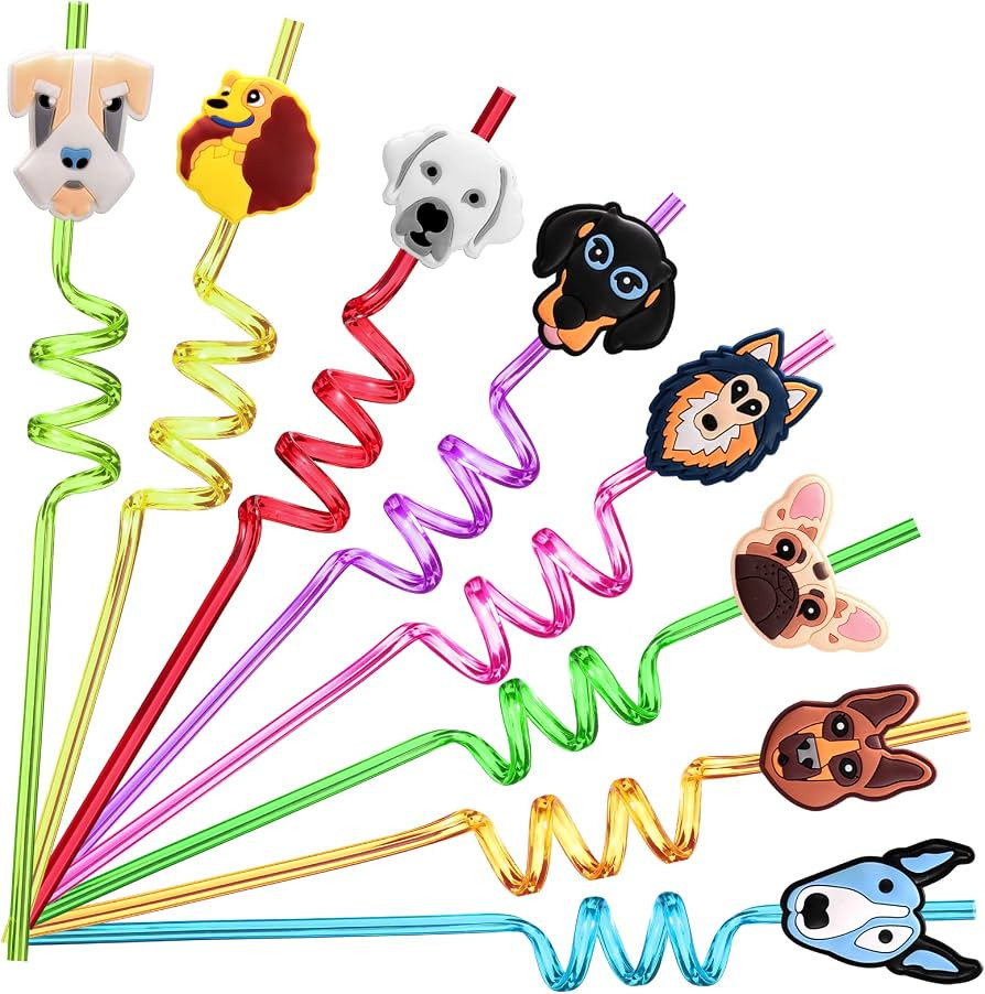 24 Dog Party Favors Reusable Plastic Straws for Pet Puppy Pals Themed Birthday Party Supplies Dec... | Amazon (US)
