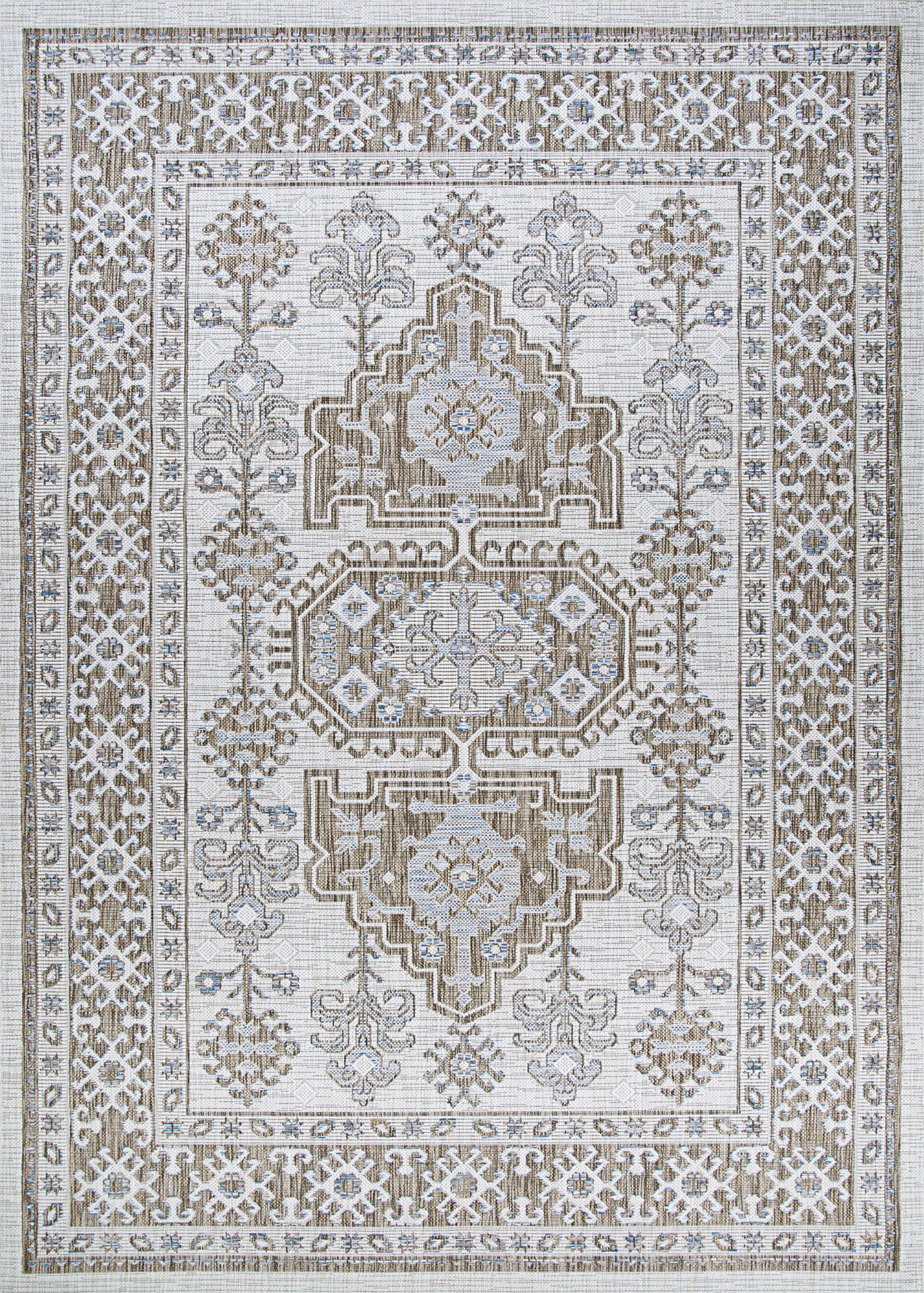 Hanlin Floral Flatweave Ivory Light Brown Sand Indoor Outdoor Area Rug | Wayfair North America