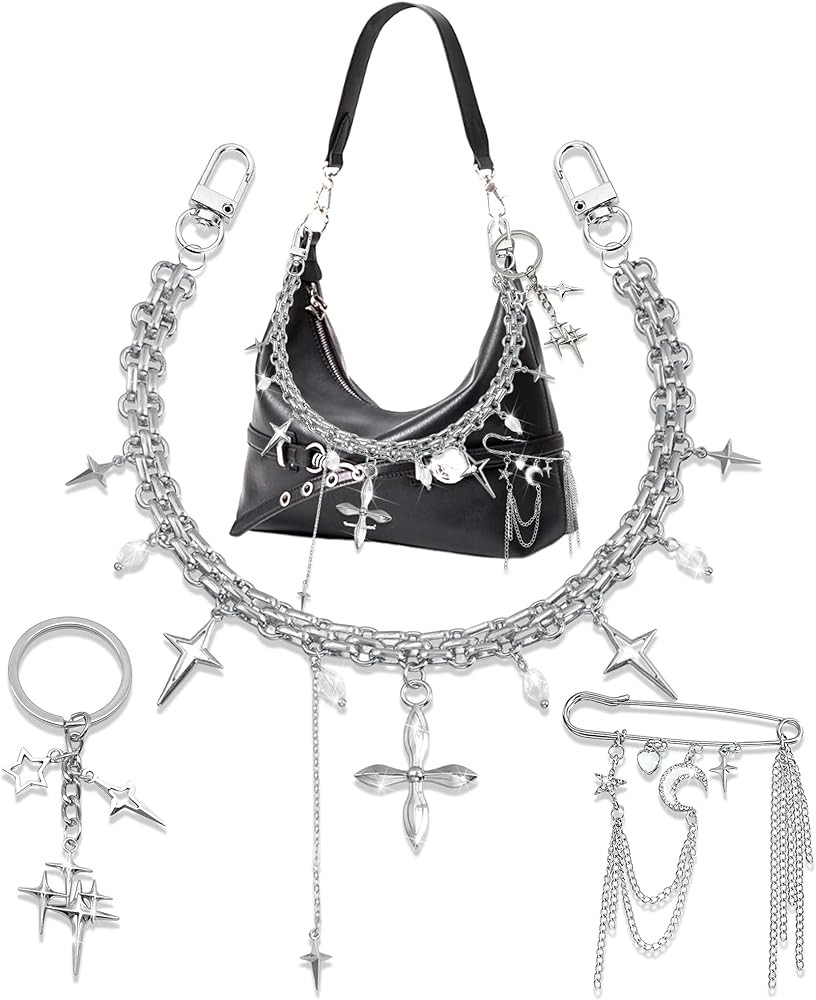 BELICEY Silver Purse Charms Chain Metal Star Purse Chains for Handbags Y2K Keychain Charm Safety ... | Amazon (US)
