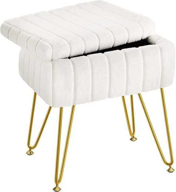 Greenstell Vanity Stool Chair Faux Fur with Storage, 15.7"L x 11.8"W x 19.4"H Soft Ottoman 4 Meta... | Amazon (US)
