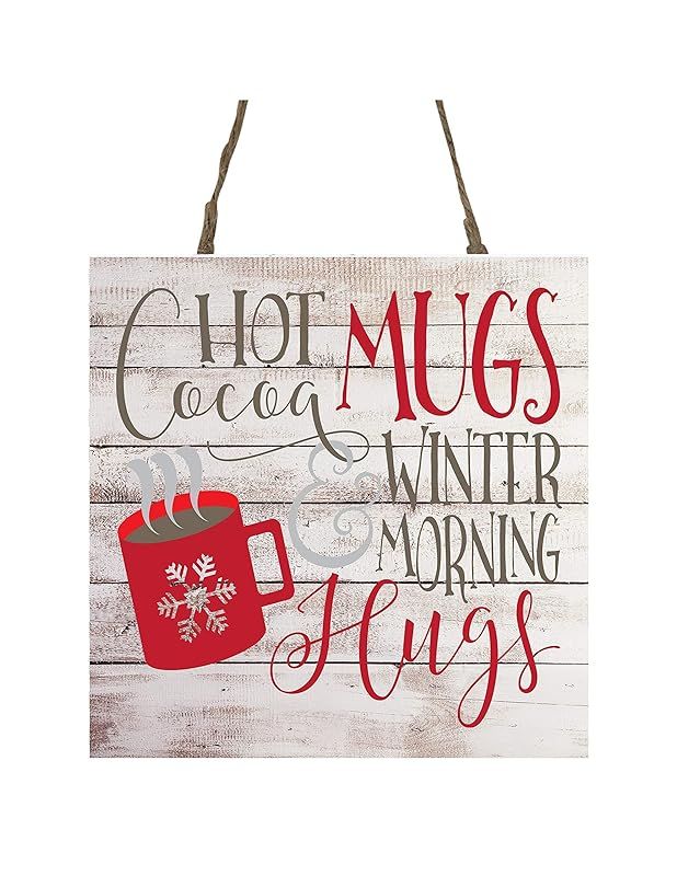 Hot Cocoa Mugs and Winter Morning Hugs Printed Handmade Wood Christmas Ornament Small Sign | Amazon (US)