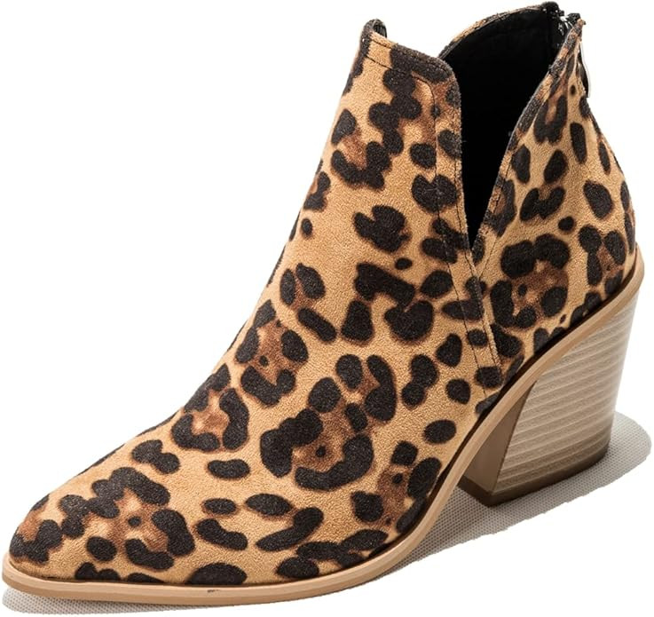 KUUTGG Women's Pointed Toe Western Ankle Boots V Cut Stacked Chunky High Heel Zipper Dressy Short... | Amazon (US)