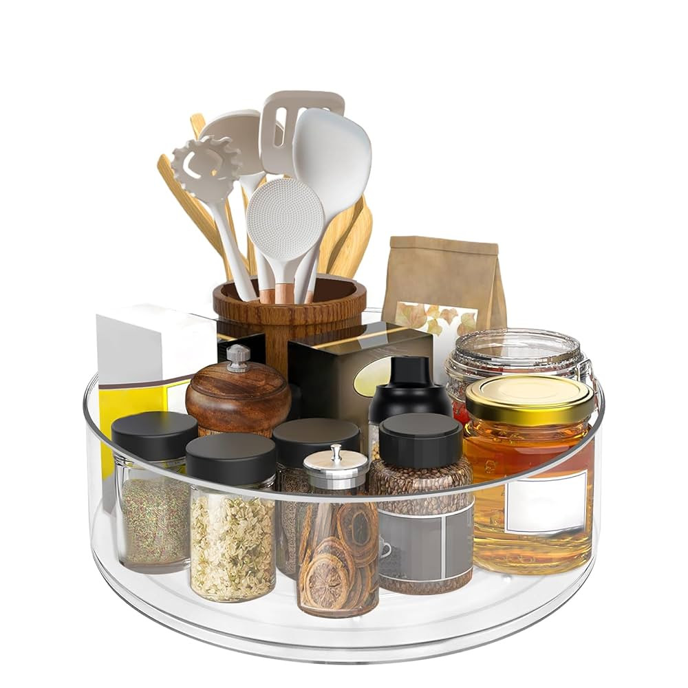 Clear Lazy Susan Organizer, 10.6" Acrylic Spinning Turntable for Cabinet, Bathroom, Countertop, 1... | Amazon (US)