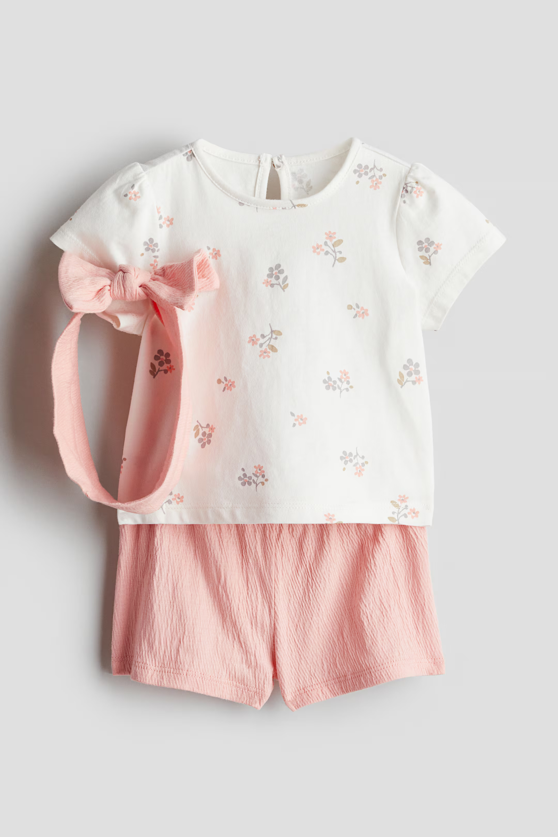 3-piece Cotton Jersey Set - Regular waist - Round Neck - Light pink/floral - Kids | H&M US | H&M (US + CA)