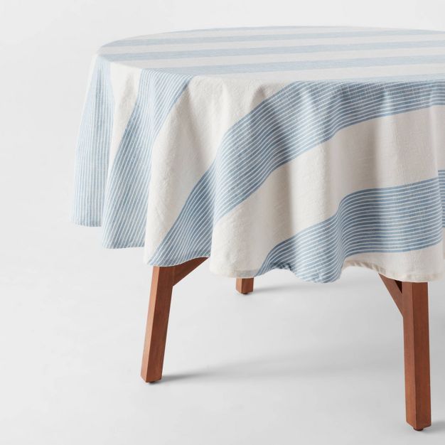 70" Cotton Wide Stripe Round Tablecloth Blue - Threshold™ | Target