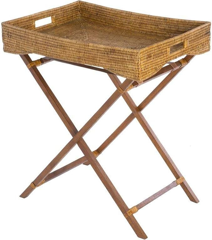 KOUBOO La Jolla Rattan Butler Tray with Folding Wood Stand, Honey Brown | Amazon (US)