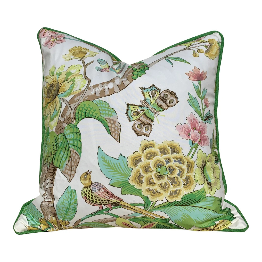 Schumacher Cranley Garden Pillow in Light Green, Yellow, Pink. Chinoiserie Designer Cushion, Luxu... | Etsy (US)