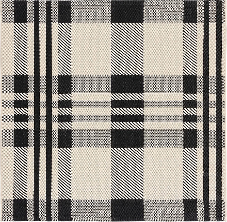 SAFAVIEH Courtyard Collection 6'7'' Square Black/Bone CY6201 Plaid Indoor/ Outdoor Patio Backyard... | Amazon (US)