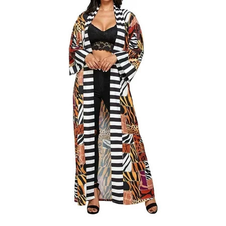 2Chique Boutique Women s Animal Print Long Kimono Duster Robe Coat Cover Up Kaftan | Walmart (US)
