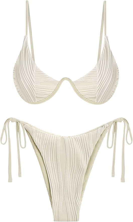 ZAFUL Women's Bikini Sets Ribbed Two Piece Swimsuits Underwire Adjustable Back Clasp Bathing Suit... | Amazon (US)