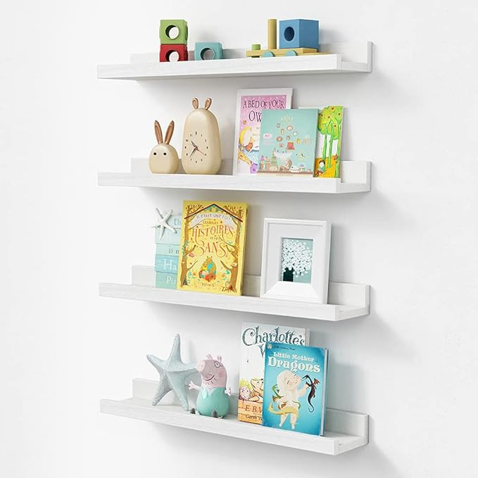 White Floating Shelves with Lip, 23 Inch Rustic Wood Photo Picture Ledge Shelf Set of 4, Decor Wa... | Amazon (US)