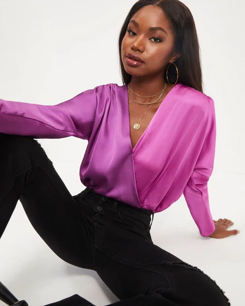 Two Sides Satin Drape Bodysuit - Purple/Magenta | VICI Collection