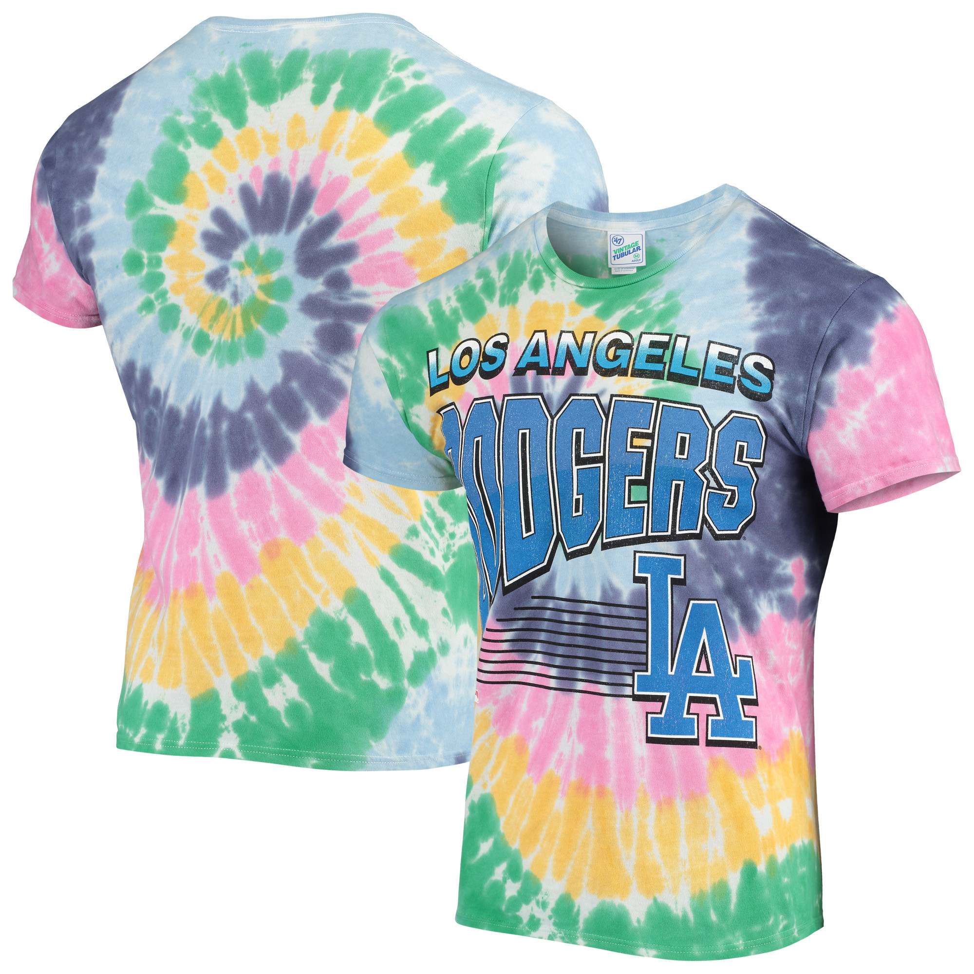 Men's '47 White Los Angeles Dodgers Vortex Vintage Tubular Tie-Dye T-Shirt | Fanatics