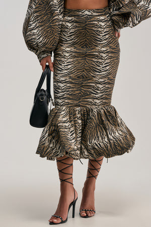 AKIRA Into The Wild Zebra Midi Skirt | Black | Size Large | AKIRA