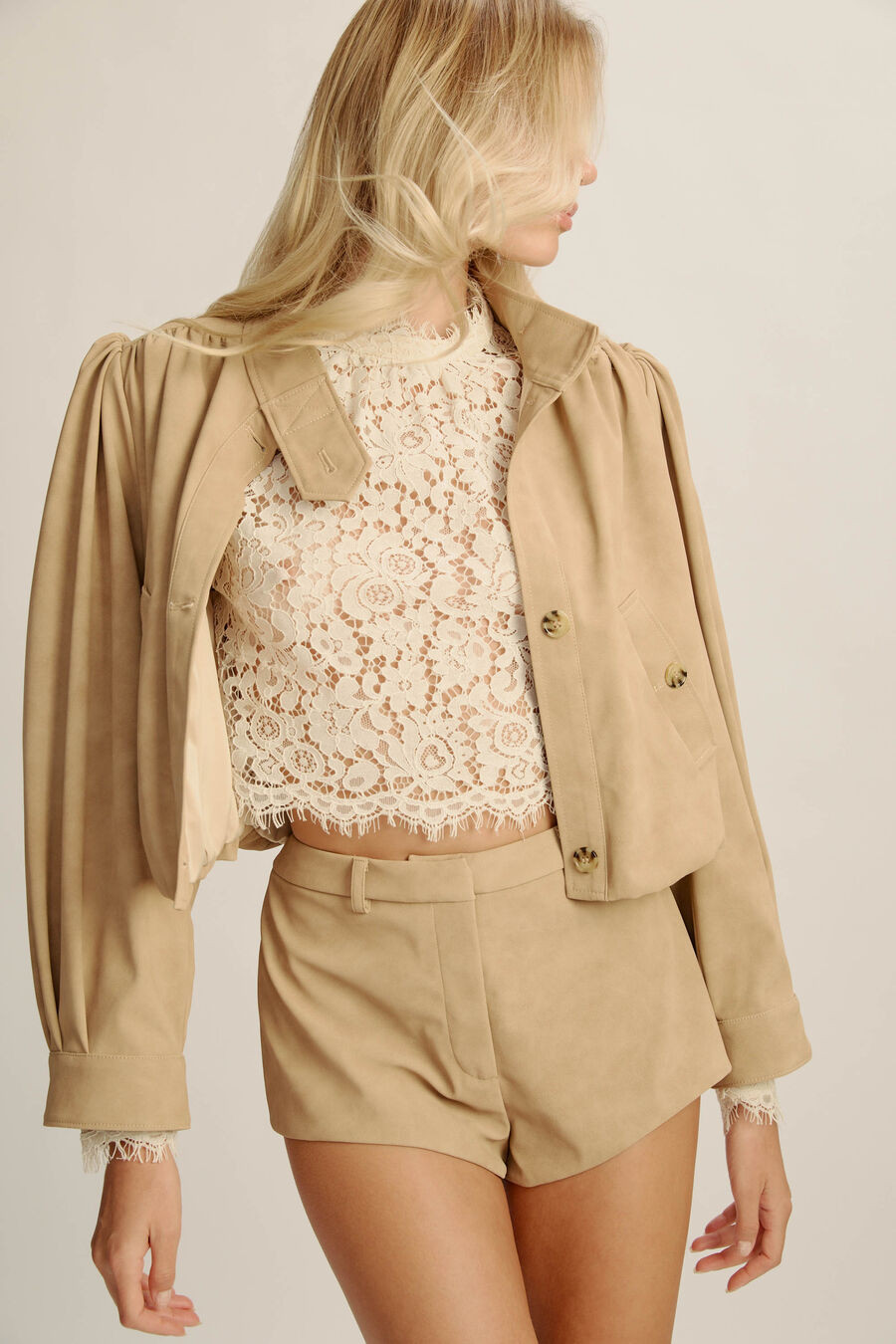 leon vegan leather jacket in soft beige | Bardot (US)