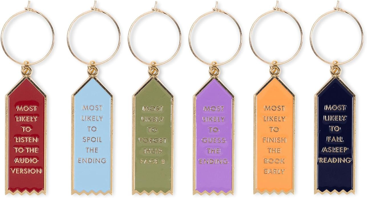 kate spade new york Book Theme Drink Glass Markers, Cup Identifier Wine Charm Tags, Wine Glass Cl... | Amazon (US)