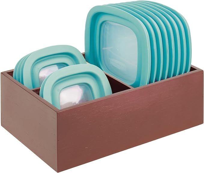 mDesign Bamboo Wood Kitchen Storage Bin Organizer for Food Container Lids and Covers - Use in Cab... | Amazon (US)