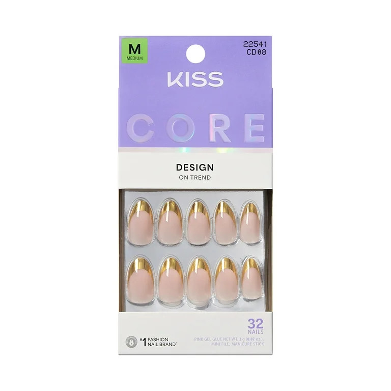 KISS CORE Design Press On Nails Almond, ‘Together’, Neutral, Medium, 32 Count | Walmart (US)