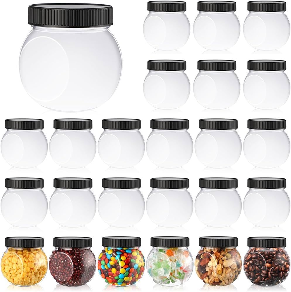 24 Pcs Plastic Candy Jars with Lids 8.5 oz Side Cookie Jar Bulk Kitchen Counter Clear Cookie Cont... | Amazon (US)