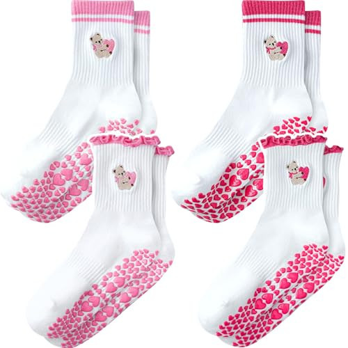 ZFiSt Pilates Socks with Grips for Women,4Pairs Ruffle Yoga Sock Cute Cotton Grippy Socks for Barre Workout Non Slip 5-10in (4Bear) | Amazon (US)