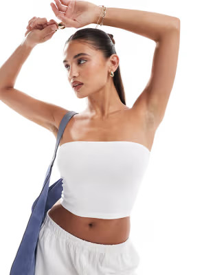 ASOS DESIGN ultimate bandeau crop top in cotton in white - WHITE | ASOS (Global)