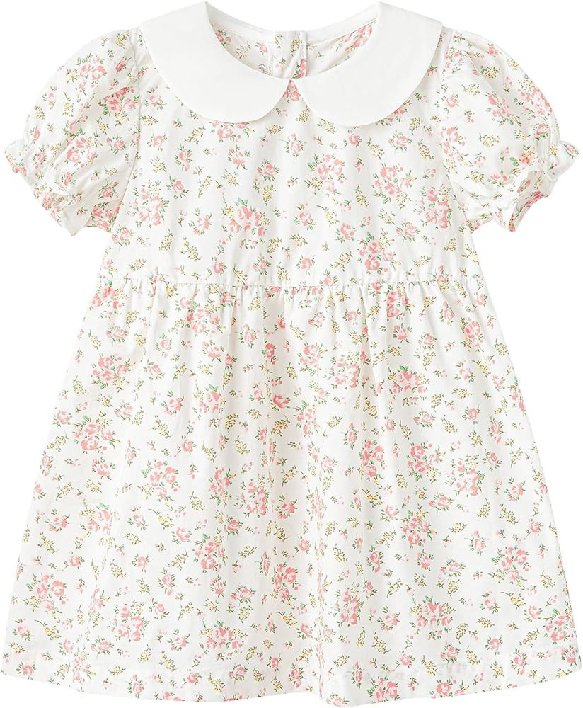 pureborn Baby Toddler Girl Woven Dress Short Sleeve Cotton Playwear Dresses 0-5T | Amazon (US)