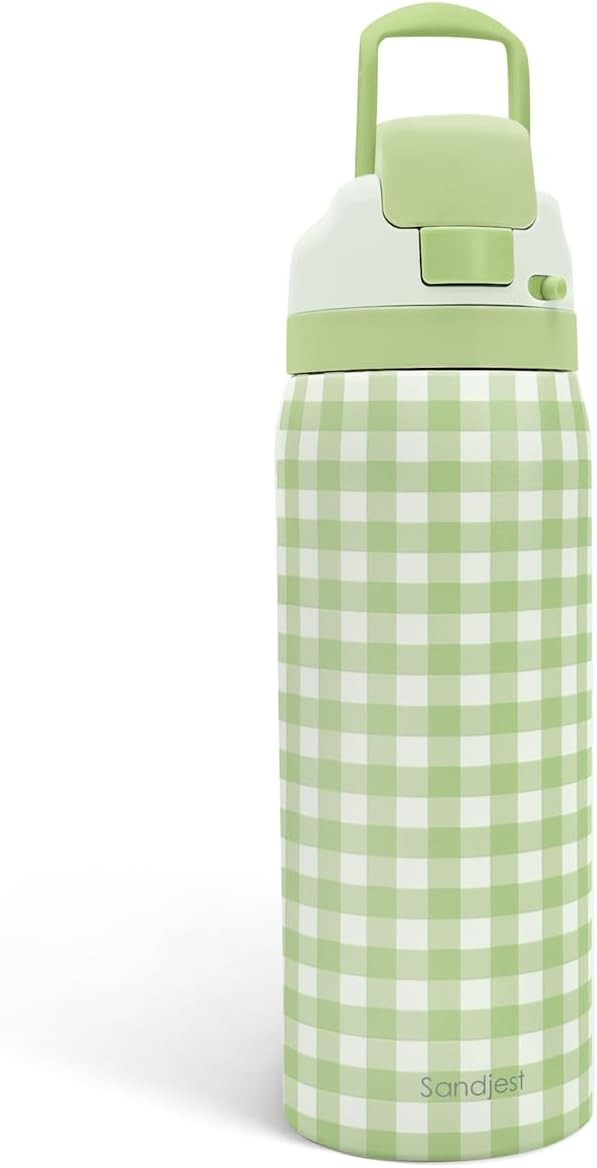 Gingham Pattern Insulated Stainless Steel Water Bottle with Straw, Push-Button Lid, 32 Ounce, Gif... | Amazon (US)