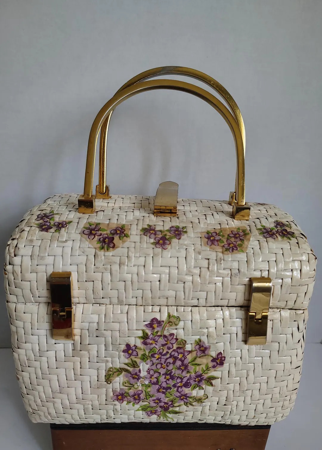 Vintage Koret White Wicker Handbag With Violet Flowers - Etsy | Etsy (US)