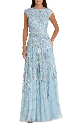 Mac Duggal Sequined High Neck Cap Sleeve A Line Gown | Nordstrom | Nordstrom