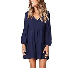 Amoretu Women Summer Tunic Dress V Neck Casual Loose Flowy Swing Shift Dresses | Amazon (US)