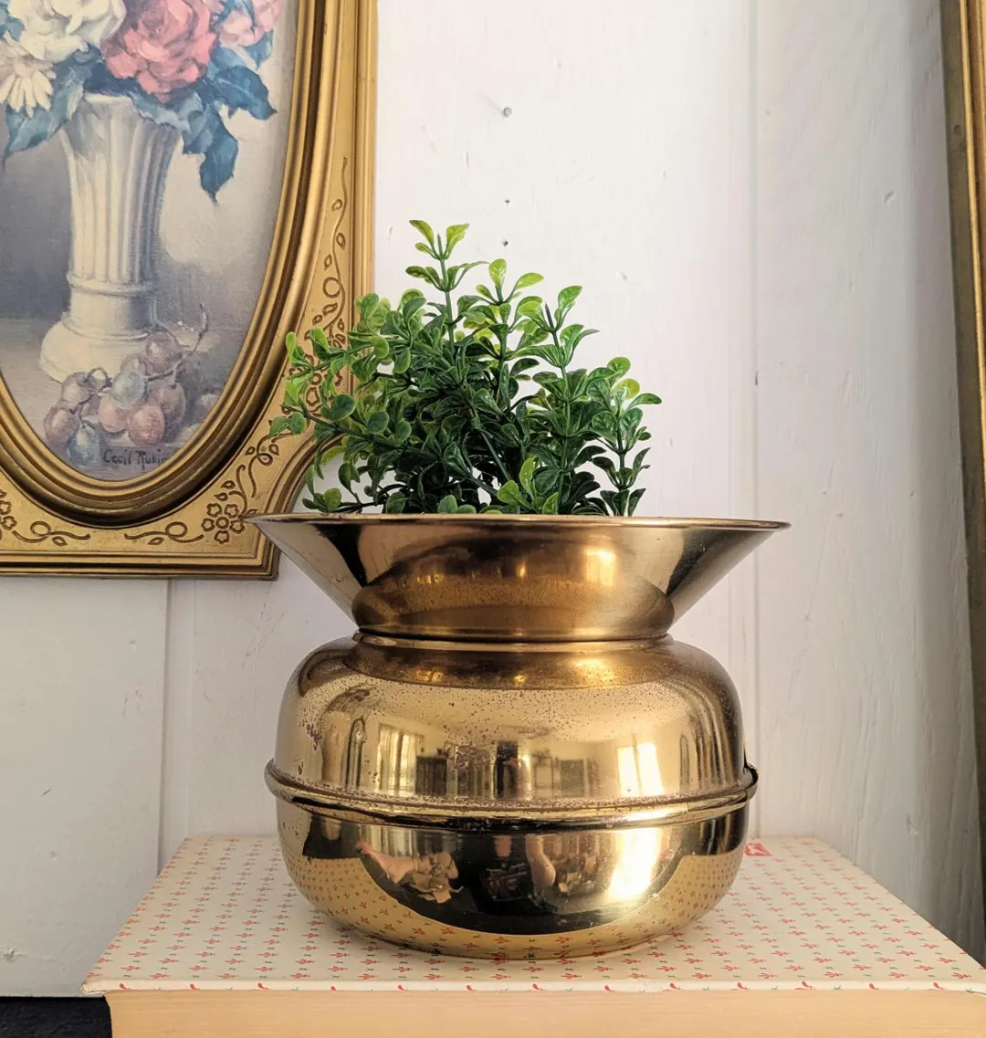 Vintage Solid Brass Spittoon/Planter, Read/MCM/Gold/Antique | Etsy (US)