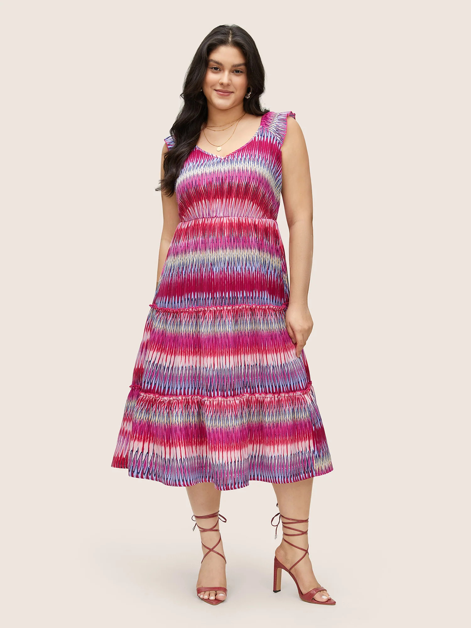 Contrast Square Neck Patchwork Frill Trim Tank Dress | Bloomchic