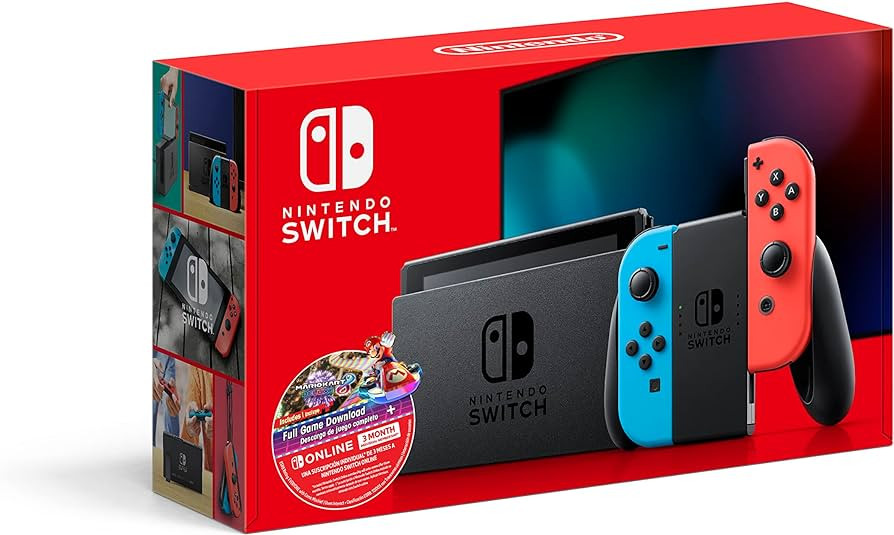 Nintendo Switch w/Neon Blue & Neon Red Joy-Con + Mario Kart 8 Deluxe (Full Game Download) + 3 Mon... | Amazon (US)
