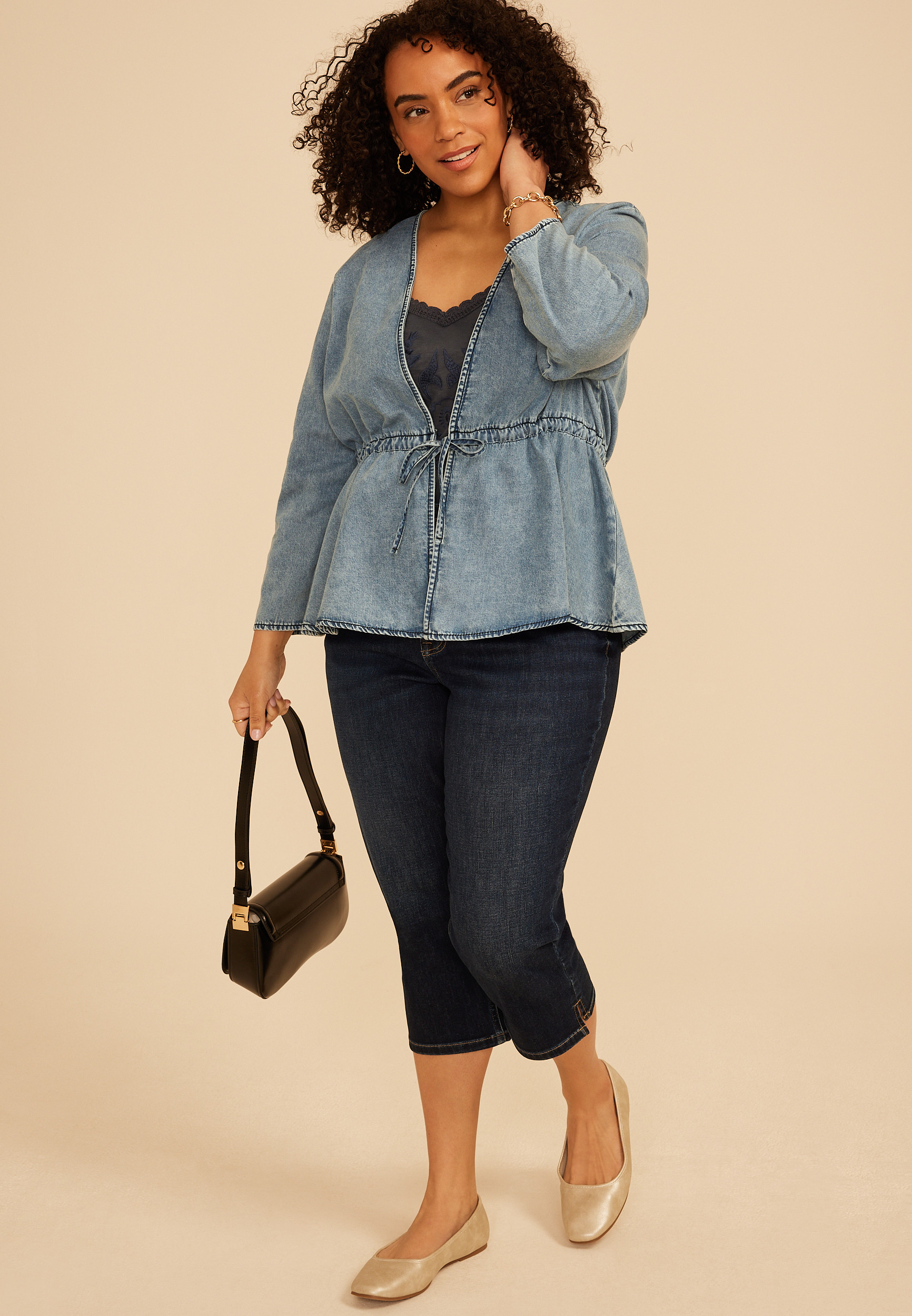 Maurices Plus Size Women's Chambray Tie Front Cardigan | Maurices