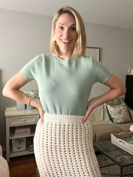 Summer outfit. Knit top. Knit skirt
.
.
.
….. 

#LTKStyleTip #LTKWorkwear #LTKOver40