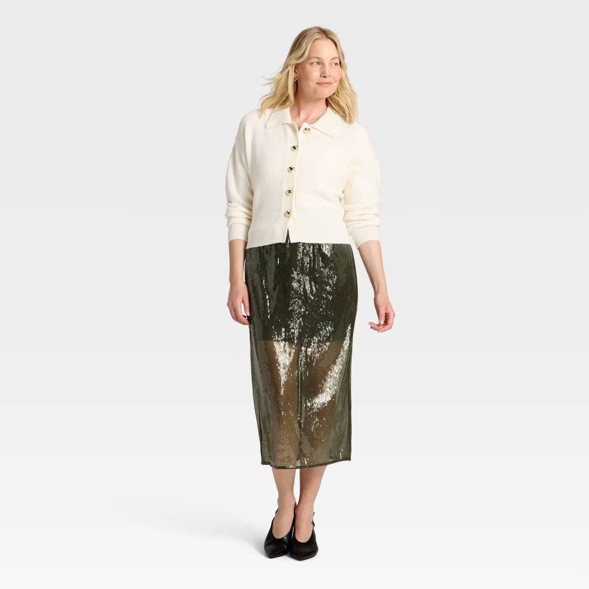 Women's Sequin Midi Skirt - A New Day™ Olive Green | Target