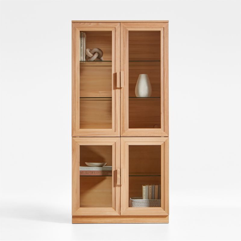 Calypso Elm Storage Bookshelf Hutch with Glass-Door Cabinet Base | Crate & Barrel | Crate & Barrel