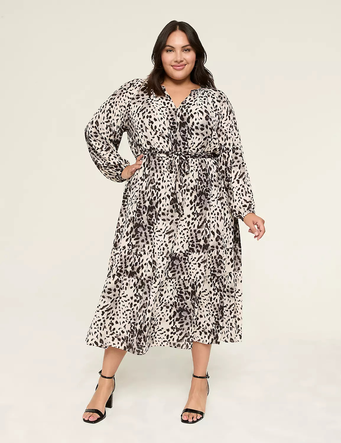 Printed Split-Neck Midi Dress | Lane Bryant (US)