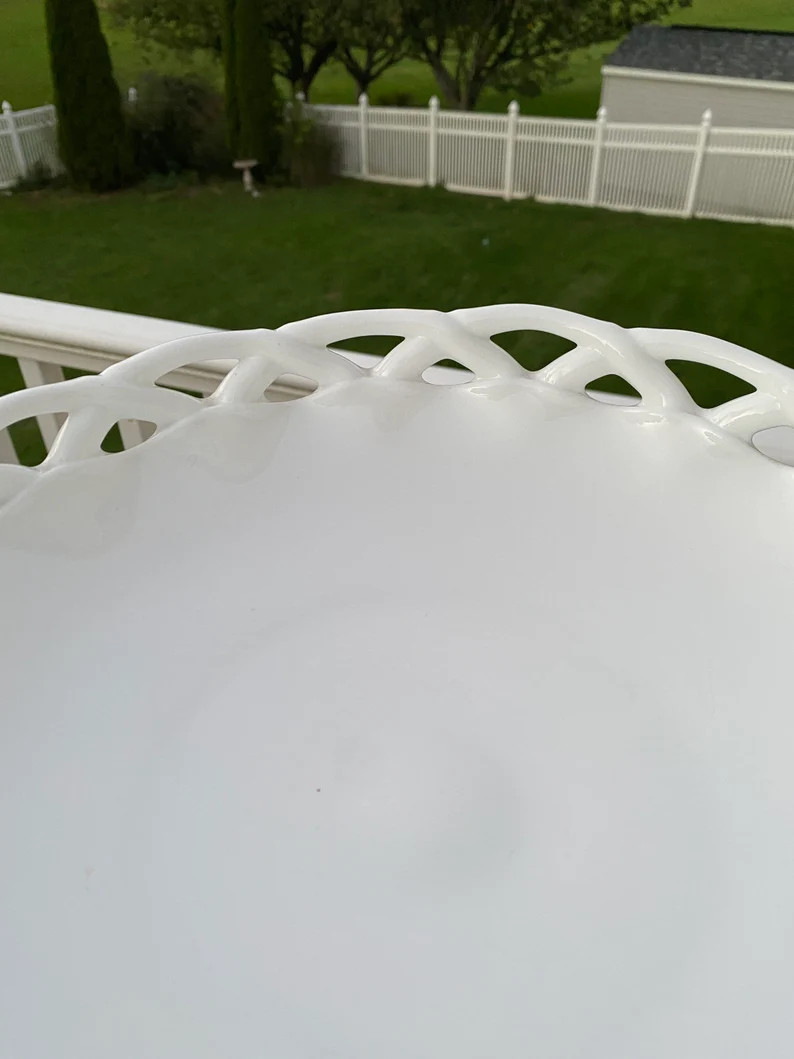 Vintage Latge  Milk Glass Pedestal Compote with Lattice Edge and Ribbed Pedestal | Etsy (US)