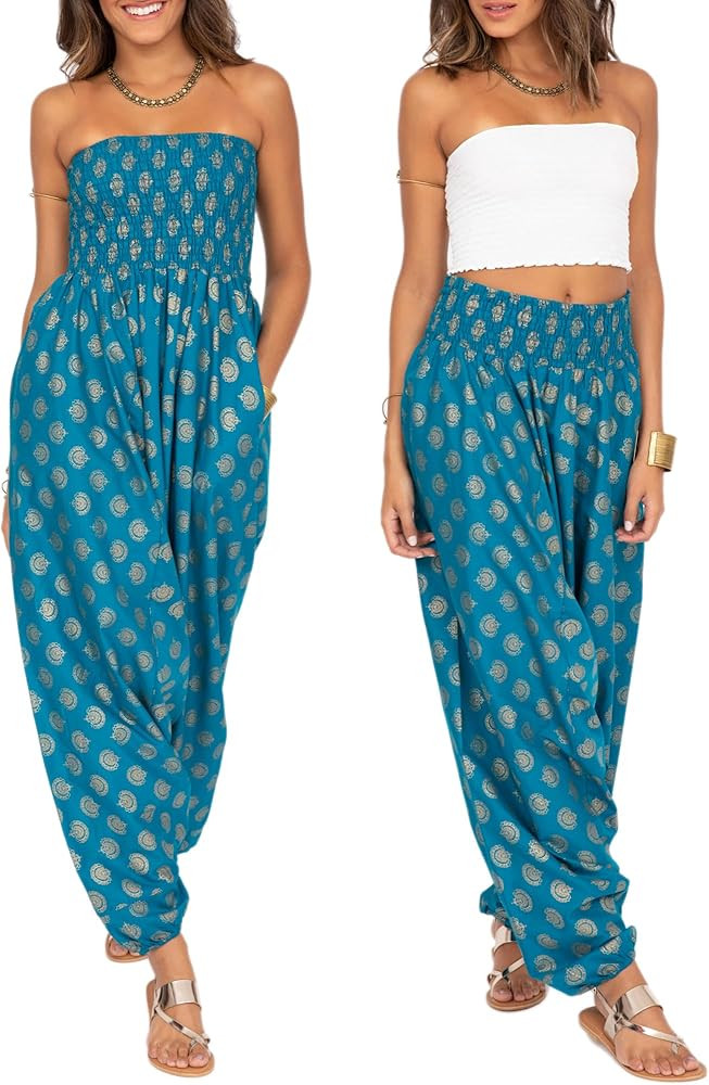 likemary Harem Jumpsuits for Women Pulls Down into Harem Pants with Pockets - 2 in 1 Comfy Pants ... | Amazon (US)