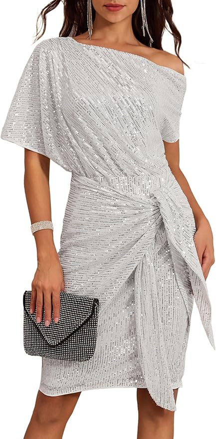 GRACE KARIN Women's Sequin Sparkly Glitter Party Club Dress One Shoulder Ruched Cocktail Bodycon ... | Amazon (US)