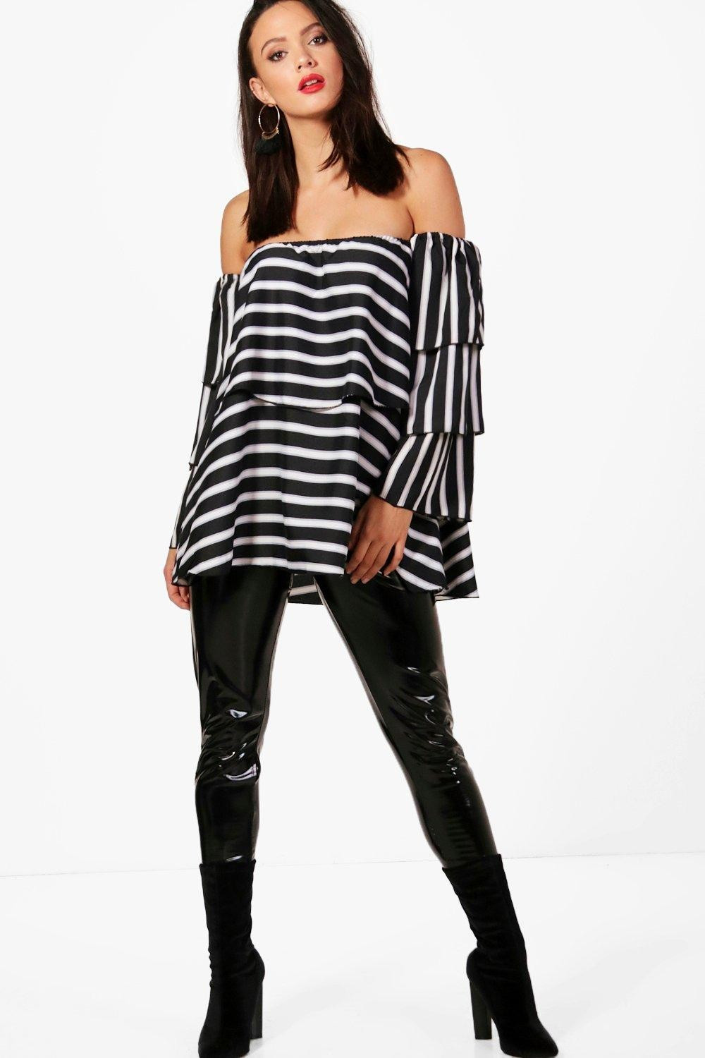 Tall Stripe Woven Off The Shoulder Top multi | Boohoo.com (US & CA)