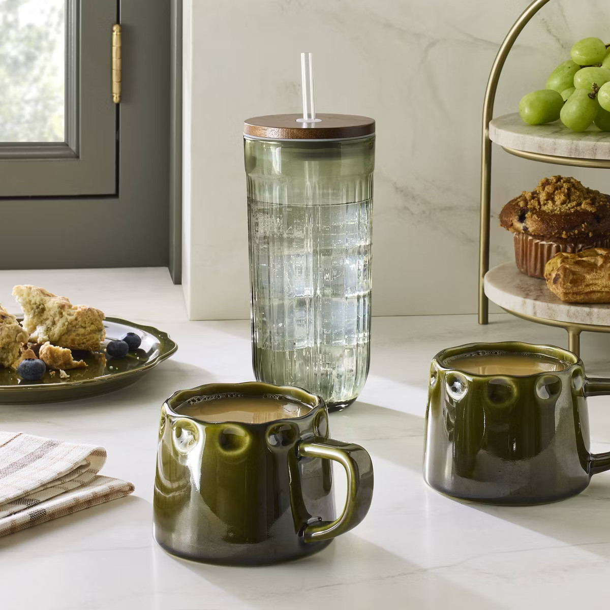 10oz Carved Edge Ceramic Mug Green - Hearth & Hand™ with Magnolia | Target