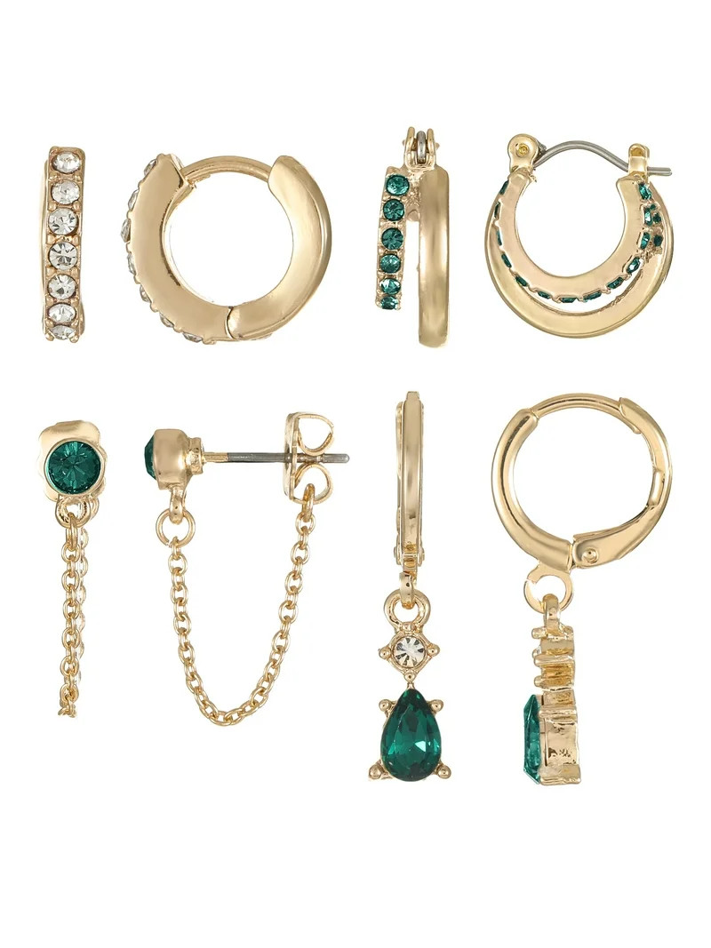 Time and Tru Goldtone Hoop and Dangle "May" Earring Set, 4 Pairs - Walmart.com | Walmart (US)
