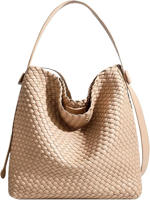 Large Woven Tote Bag Vegan Leather Shoulder Bag for Women Fashion Travel Shopper Bag Top Handle H... | Amazon (US)
