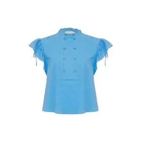 Blusa cambraia franzido ombro azul brisa 40 | OffPremium (BR)