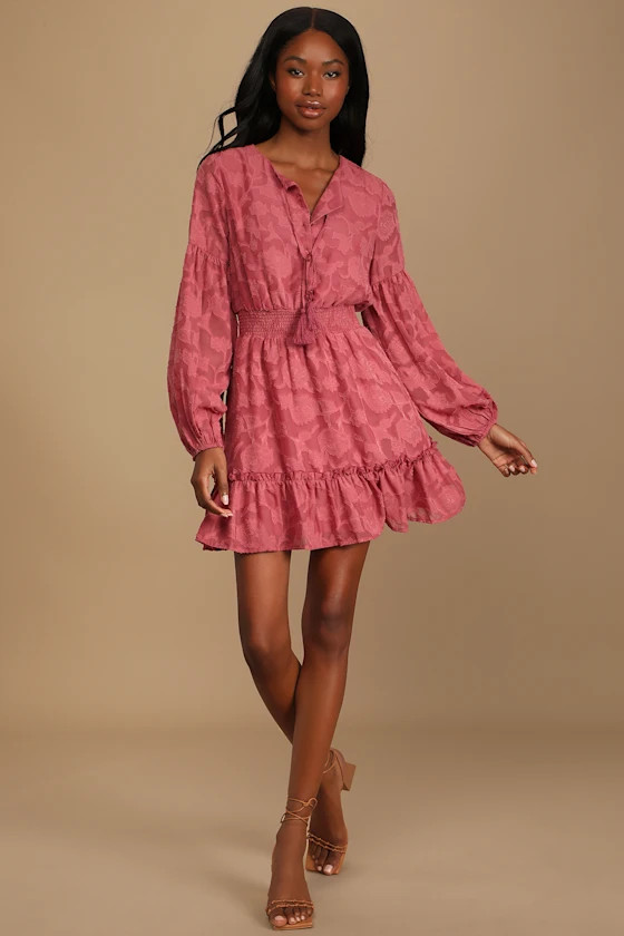 Keeper of Hearts Marsala Burnout Floral Ruffled Mini Dress | Lulus (US)