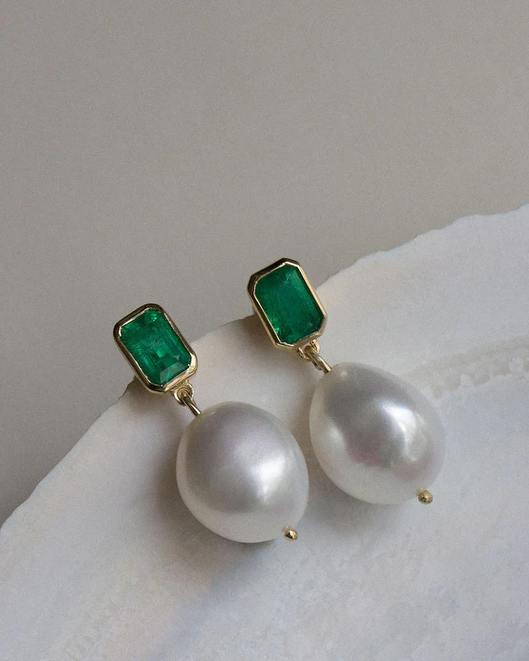 Baroque Pearl Drop Earrings Emerald - Kinn | Kinn Studio