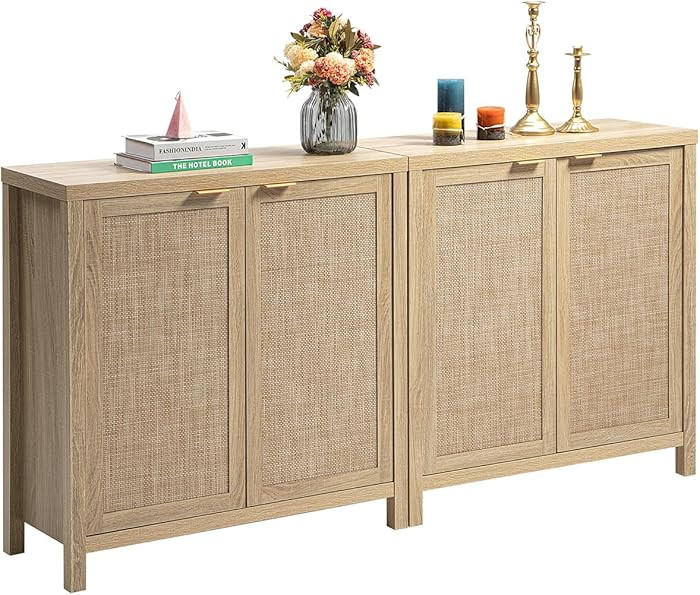 SICOTAS Rattan Sideboard Buffet Cabinet with Large Storage : Boho Credenza Coffee Bar Cabinet wit... | Amazon (US)